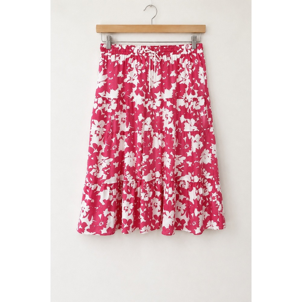 Time and Tru Pink‎ Floral Romantic Flowy Tiered Midi Skirt XXL 20 Pockets Modest